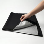 Blackout curtain fabric — silver reflective coating faces window, black side faces inward