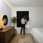 Blackout curtain installation — no drill, no holes, attaches in minutes