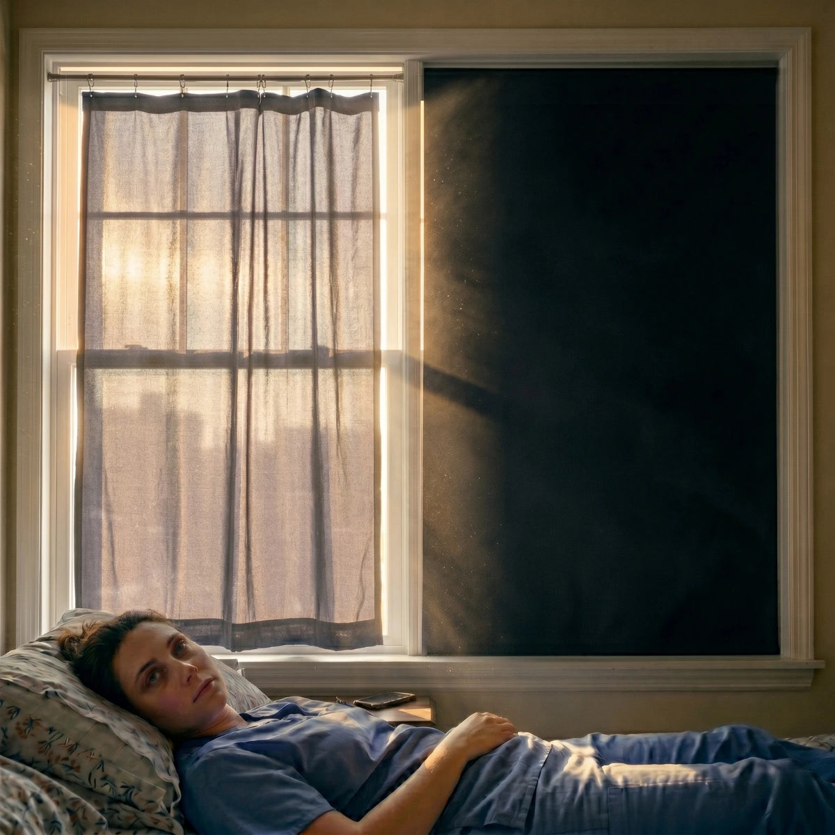  Night shift nurse unable to sleep with light leaking through curtain edges